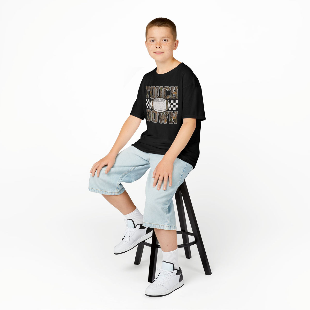 Kids Football "Touchdown" Tee — Vintage Helmet & Checkered Design