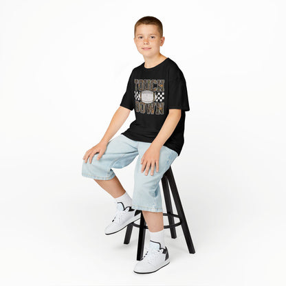 Kids Football "Touchdown" Tee — Vintage Helmet & Checkered Design