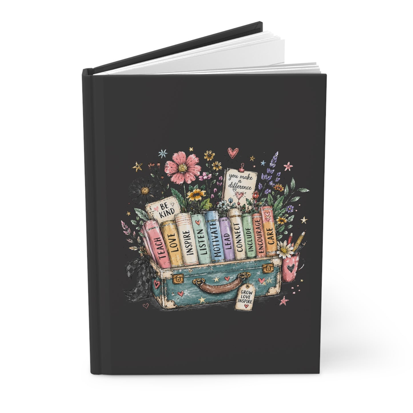 Hardcover Journal — 'Books & Blossoms' Floral Book Lover Notebook