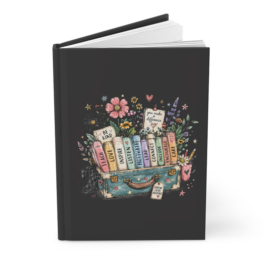 Hardcover Journal — 'Books & Blossoms' Floral Book Lover Notebook