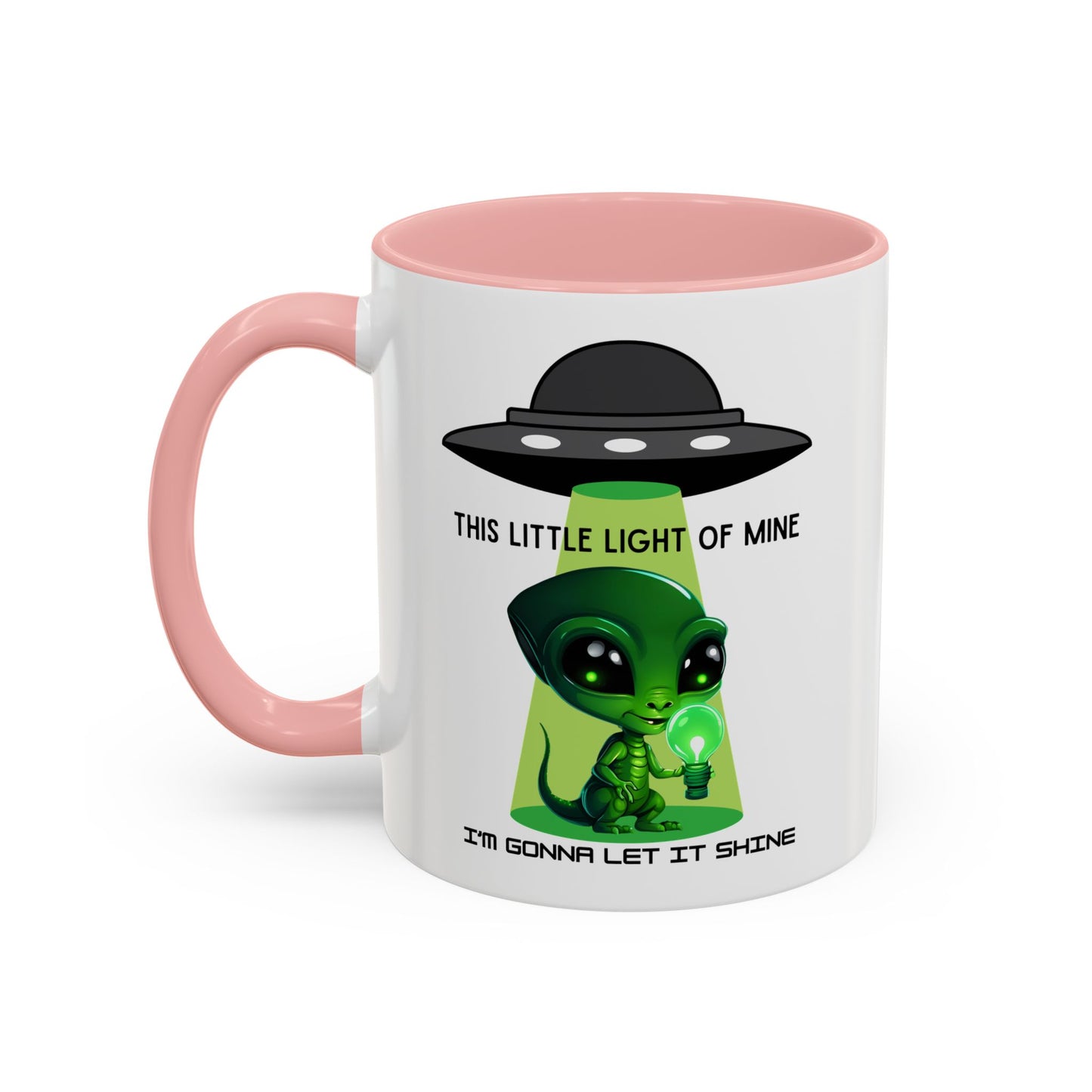 Alien UFO Coffee Mug — "This Little Light of Mine" Cute Green Alien Accent Mug (11/15oz)