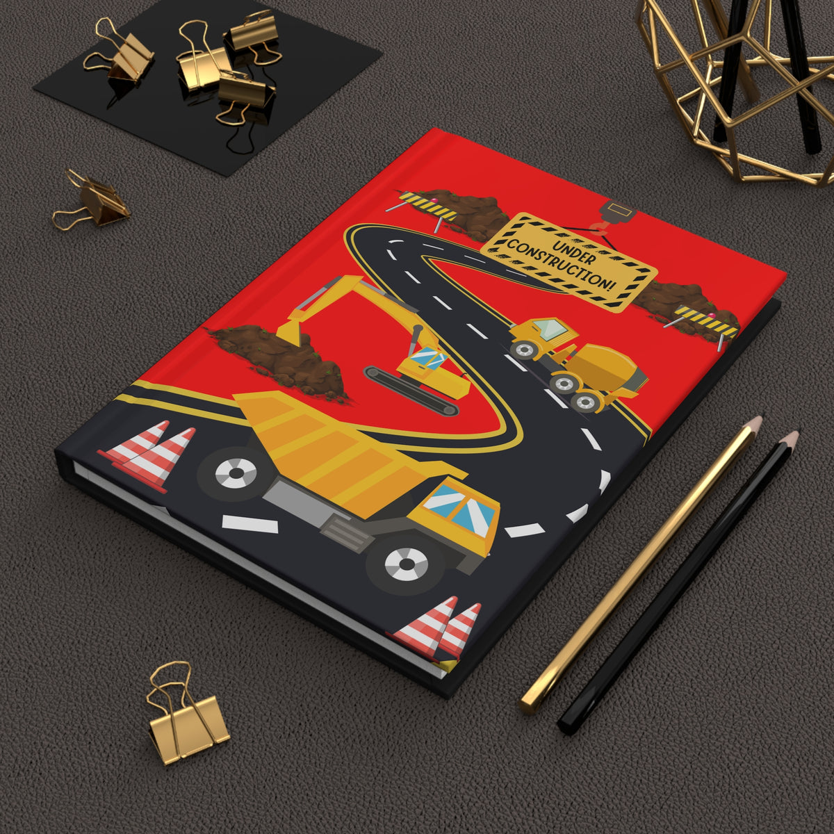 Construction Trucks Hardcover Journal — "Under Construction" Lined Notebook for Kids