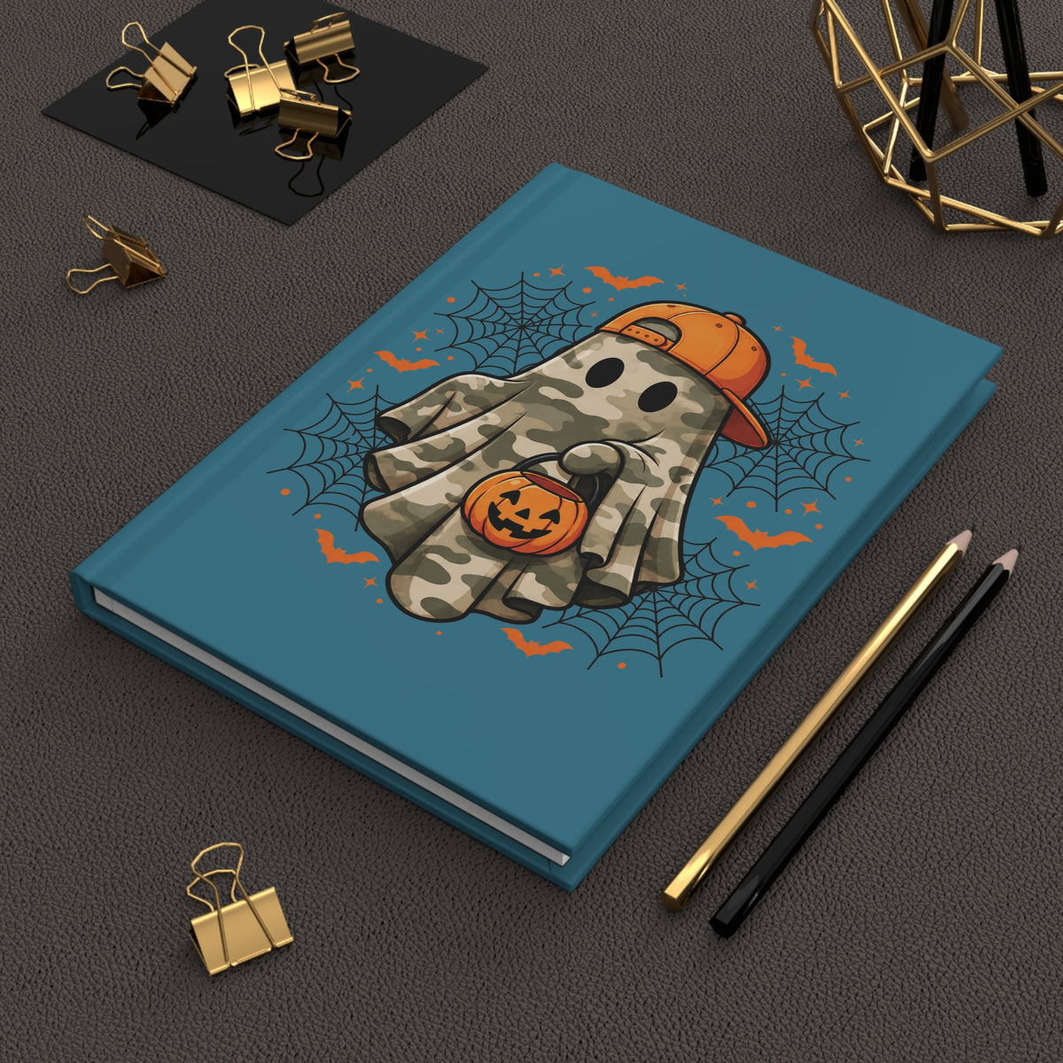 Halloween Camo Ghost Hardcover Journal — Lined Notebook for kids