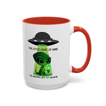 Alien UFO Coffee Mug — "This Little Light of Mine" Cute Green Alien Accent Mug (11/15oz)