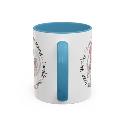 Inspirational Pink Sneakers Coffee Mug — "Loved • Amazing • Strong" Accent Mug 11 oz