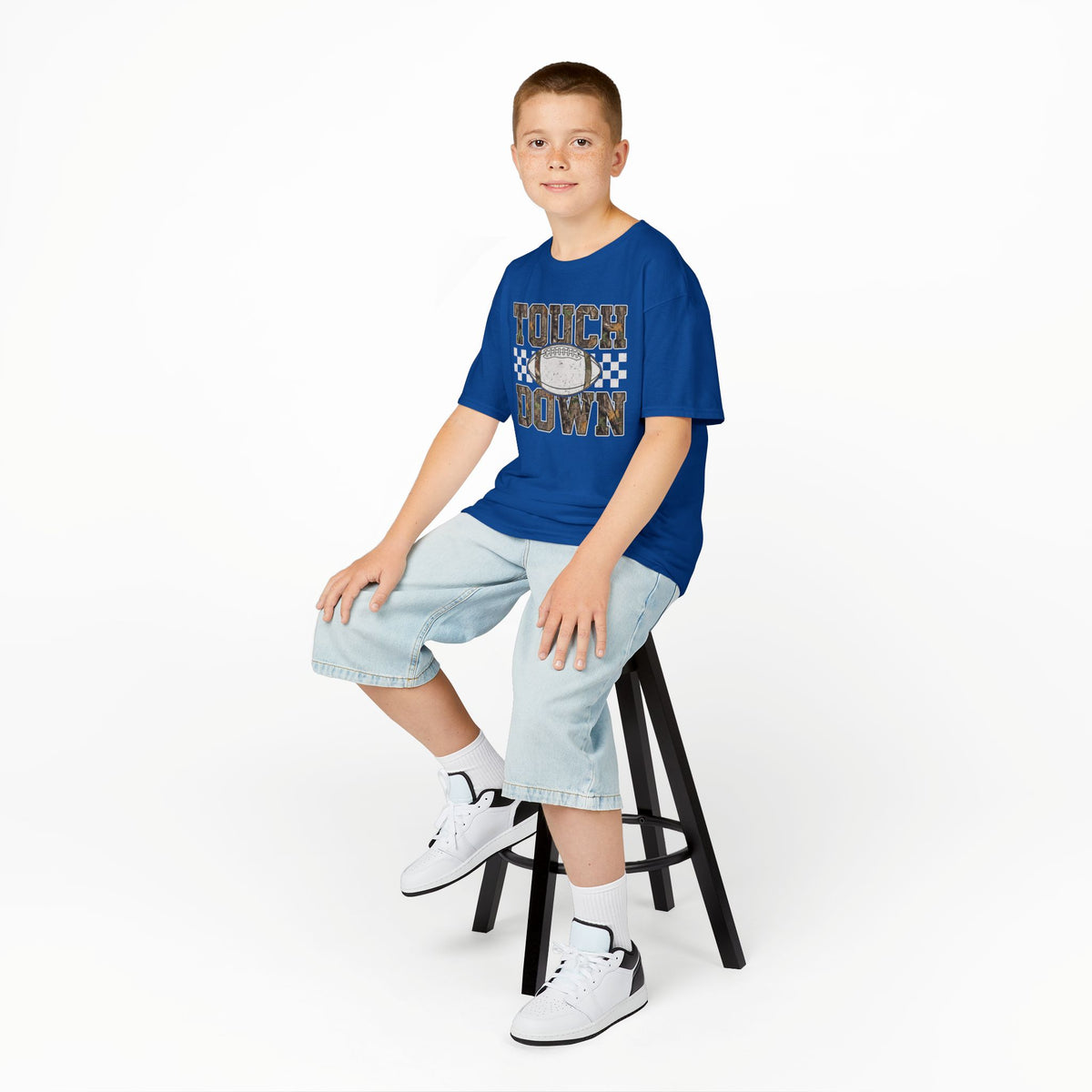 Kids Football "Touchdown" Tee — Vintage Helmet & Checkered Design