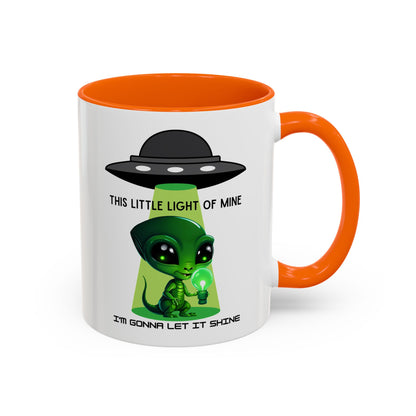Alien UFO Coffee Mug — "This Little Light of Mine" Cute Green Alien Accent Mug (11/15oz)