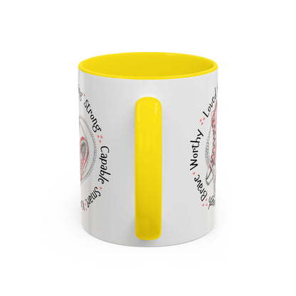 Inspirational Pink Sneakers Coffee Mug — "Loved • Amazing • Strong" Accent Mug 11 oz